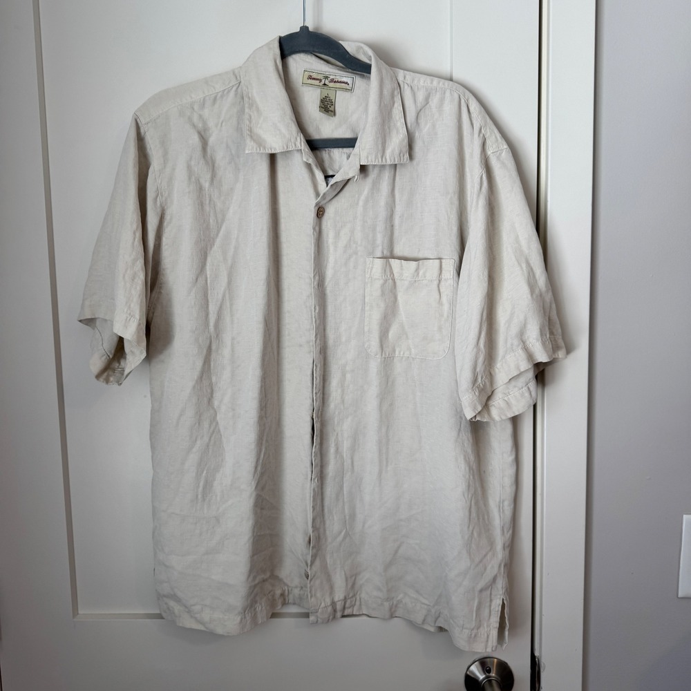 Tommy Bahama Mens Silk Shirt Large Beige Class of 2006 Graduation Martini Glass